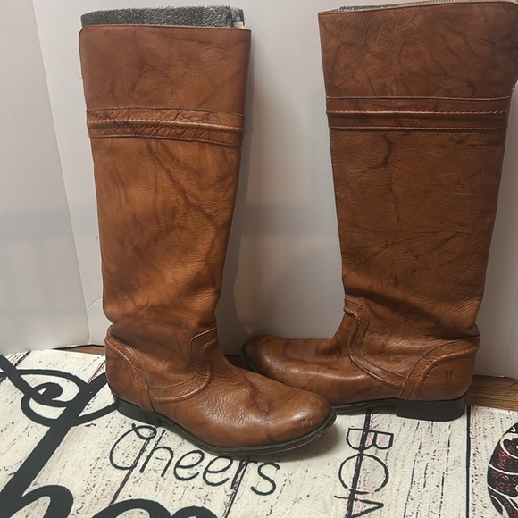 FRYE MELISSA B 76442 TRAPUNTO SADLE BROWN LEATHER KNEE HIGH RIDING BOOTS 9.5 - Picture 7 of 10